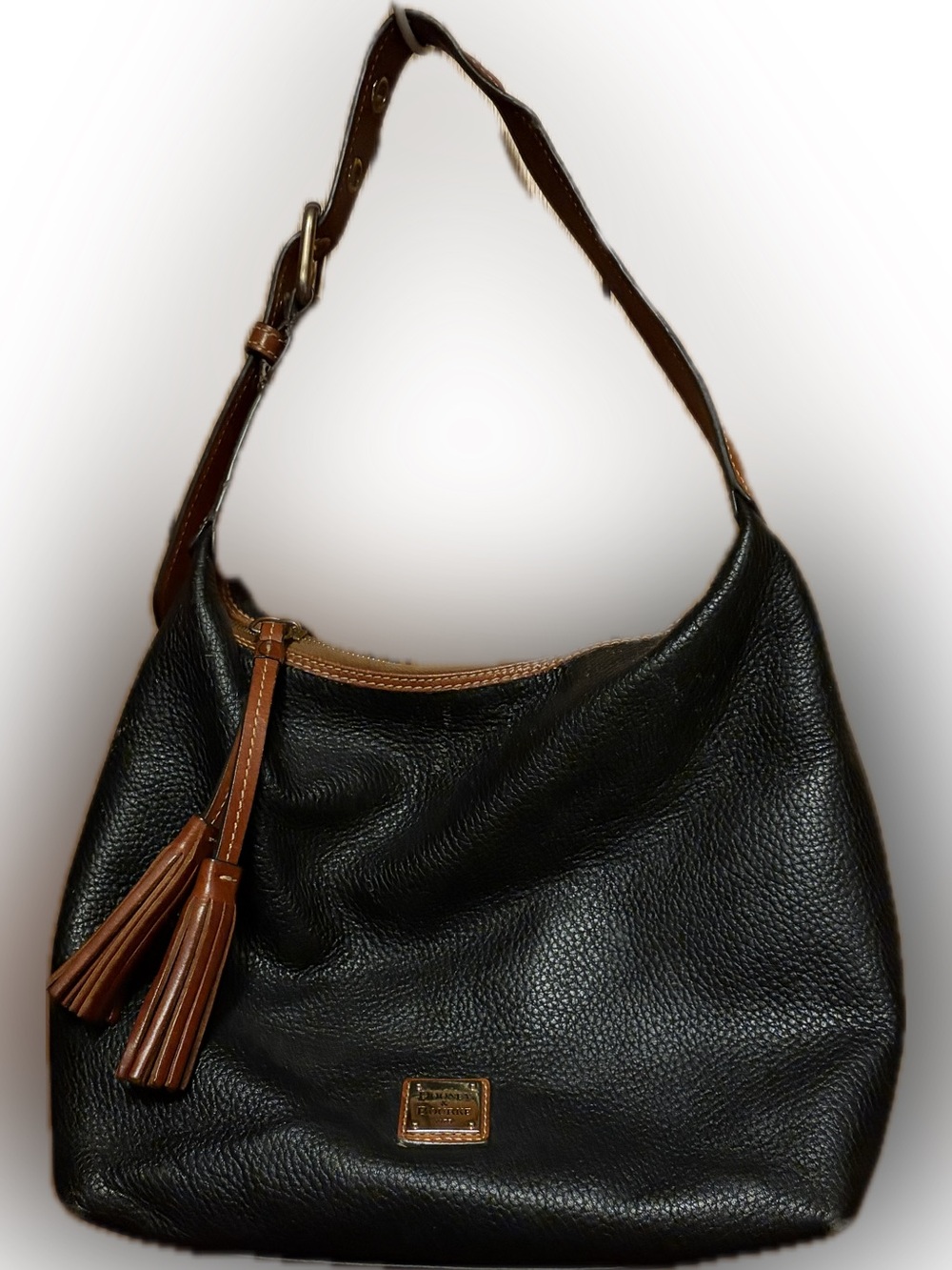 Dooney & Bourke Black Pebbled Leather Hobo with Brown Trim